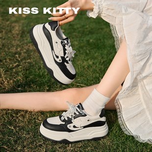 KISSKITTY板鞋女款新款百搭黑白配色休闲鞋厚底增高运动老爹鞋