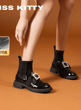 KISSKITTY切尔西靴女2025新款厚底黑色超火英伦风马丁靴短靴子