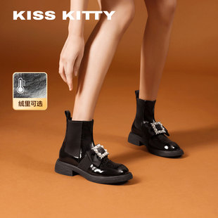 KISSKITTY切尔西靴女2025新款厚底黑色超火英伦风马丁靴短靴子