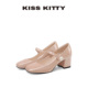 KISSKITTY甜妹玛丽珍鞋 粉色配裙子高跟鞋 新款 粗跟不累脚真皮单鞋