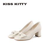 粗跟羊皮单鞋 KISSKITTY蝴蝶结高跟鞋 女气质高级不累脚2026新款 子