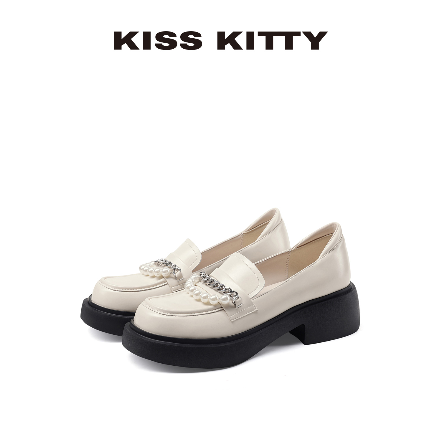 粗跟厚底乐福鞋女一脚蹬