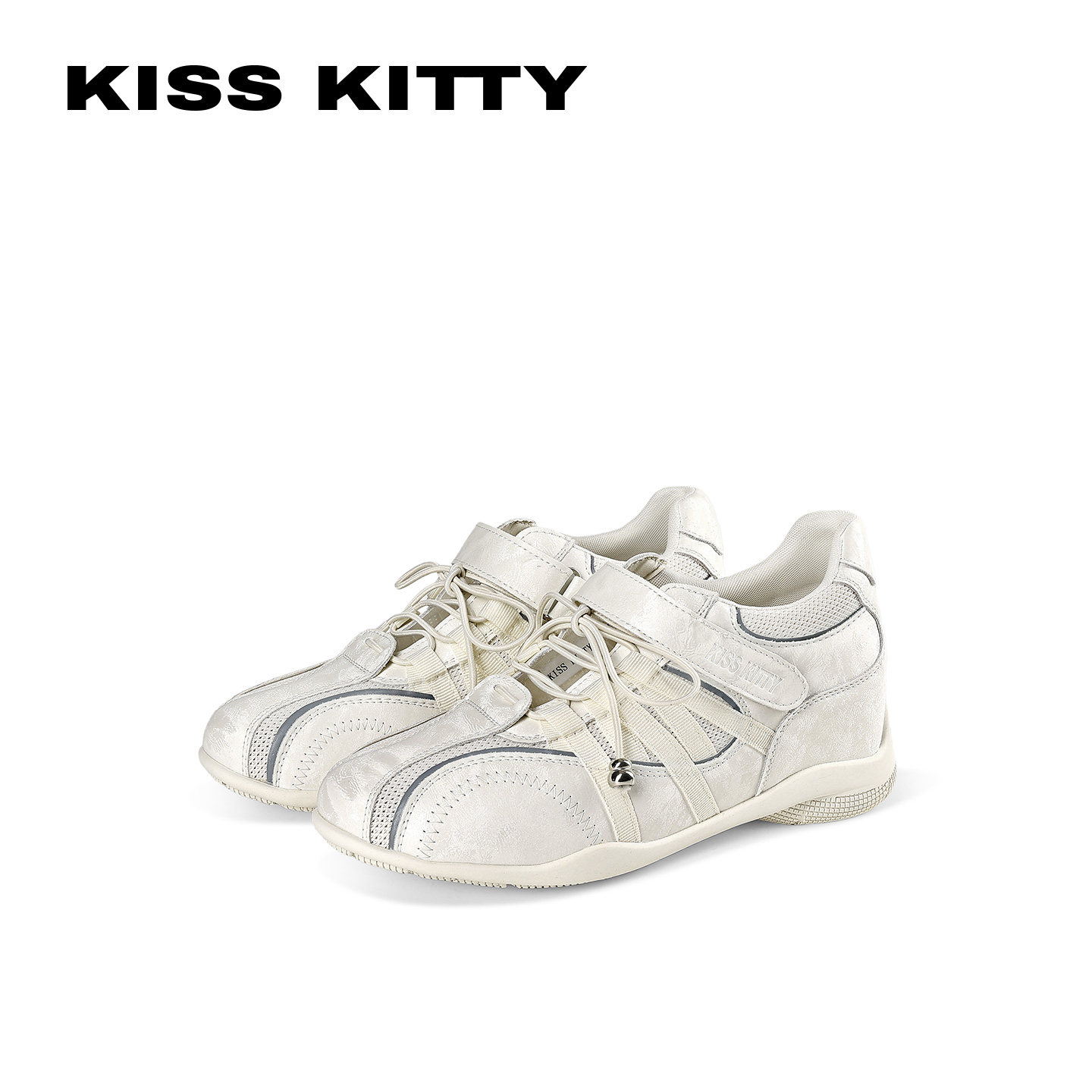 KISSKITTY复古德训鞋女白色系带内增高休闲运动鞋
