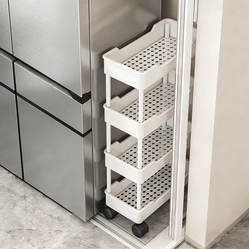 厨房夹缝置物架落地冰箱侧面窄缝可移动小推车调料果蔬缝隙收纳架