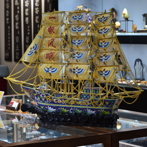 正品北京景泰蓝中国风一帆风顺铜胎掐丝珐琅中国风家居摆件船 - 封面