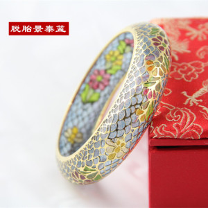 包邮正宗北京精致老工艺脱胎透明蓝景泰蓝老货手镯大圈口电镀