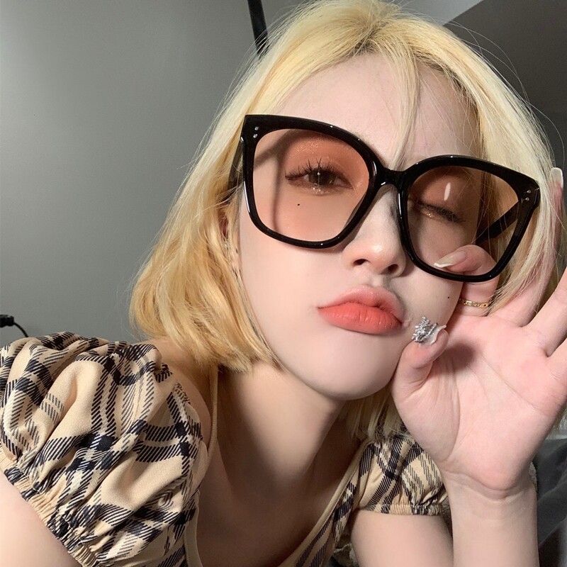 遮脸新款墨镜女潮个性大脸显瘦方框防紫外线落日粉超大框太阳眼镜