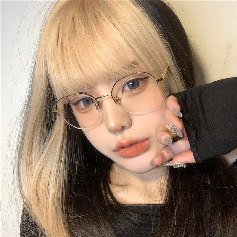 复古豹纹金吊丝半框女ins眼镜框