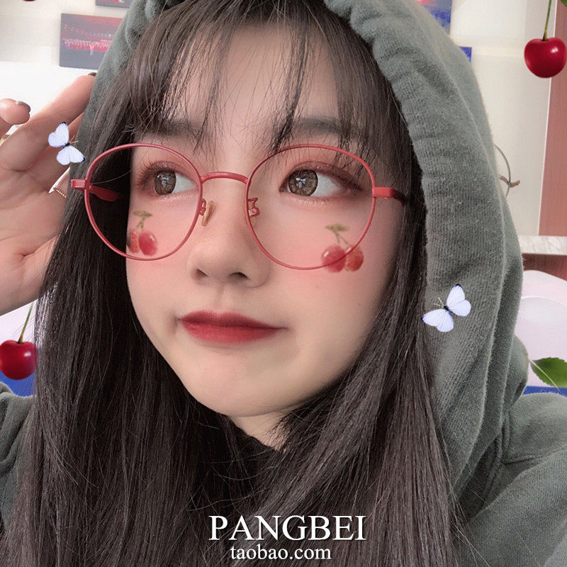 小众新款个性可爱素颜镜框红色圆框平光镜网红眼镜框女近视眼镜