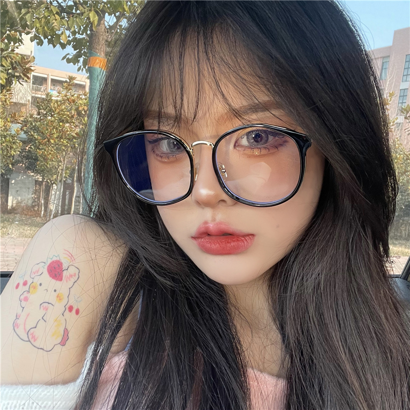 防辐射蓝光眼镜近视女可配度数韩版潮女圆框护目平光镜框素颜大脸