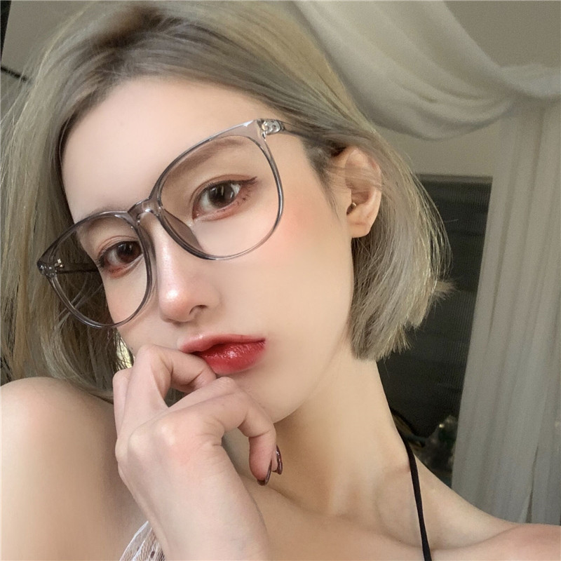 韩版潮ins风大框软妹眼镜框女素颜神器时尚透明灰超轻显瘦平光镜