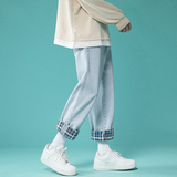 现货主推格子翻边牛仔裤!男女中性宽松九分裤NB529P55,男装牛仔裤,电商C303-1,电商基地 现货主推格子翻边牛仔裤!男女中性宽松九分裤NB529P55,男装牛仔裤,电商C303-1,电商基地