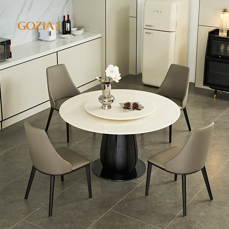 天然进口卡里冰玉大理石餐桌家用意式极简圆餐桌现代简约圆桌