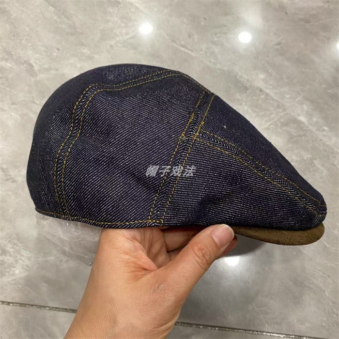 牛仔拼接鹿皮绒帽檐街拍女扣舒适秋冬百搭休闲贝雷画家报童前进帽