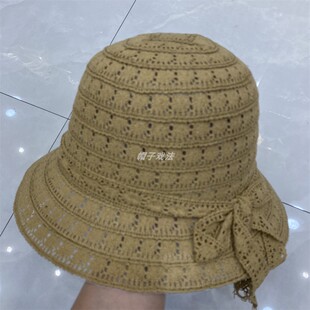 度假夏季新款显瘦蝴蝶结可爱遮阳棉麻针织凉爽女式吸睛盆帽渔夫帽