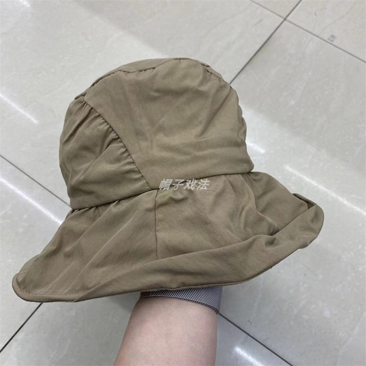 净版褶皱小翻边户外百搭遮阳咖色速干好收纳轻薄圆顶女春夏渔夫帽