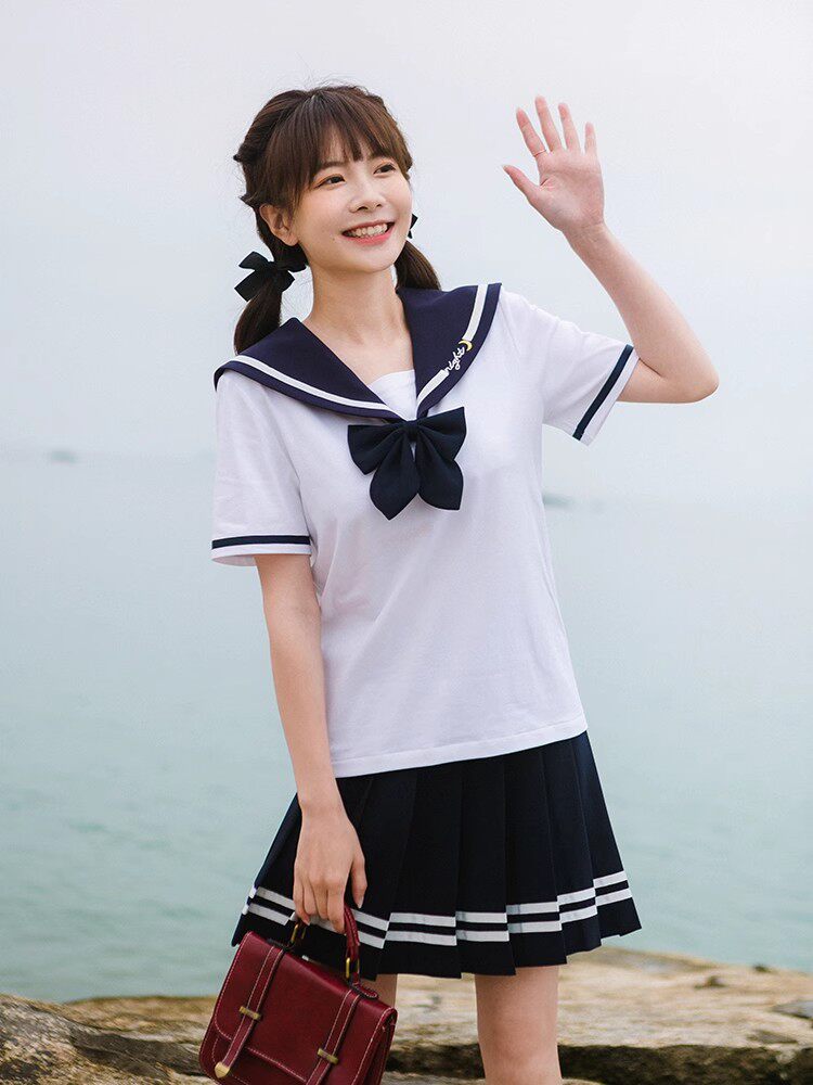 NAVY FENG SAILOR UNIFORM JK COLLEGE STYLE UNIFORM SET SCHOOL UNIFORM GIRL JUNIOR HIGH SCHOOL STUDENT TOP HIGH SCHOOL STUDENT CLASS UNIFORM SUMMER