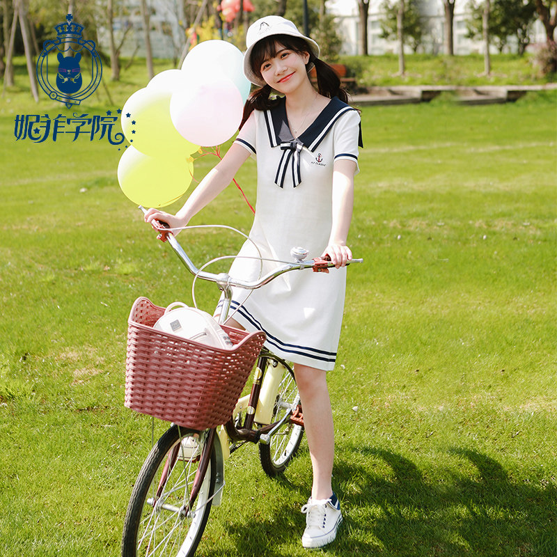 海军风连衣裙水手服少女日系学院风韩版甜美高中生初中学生裙子夏