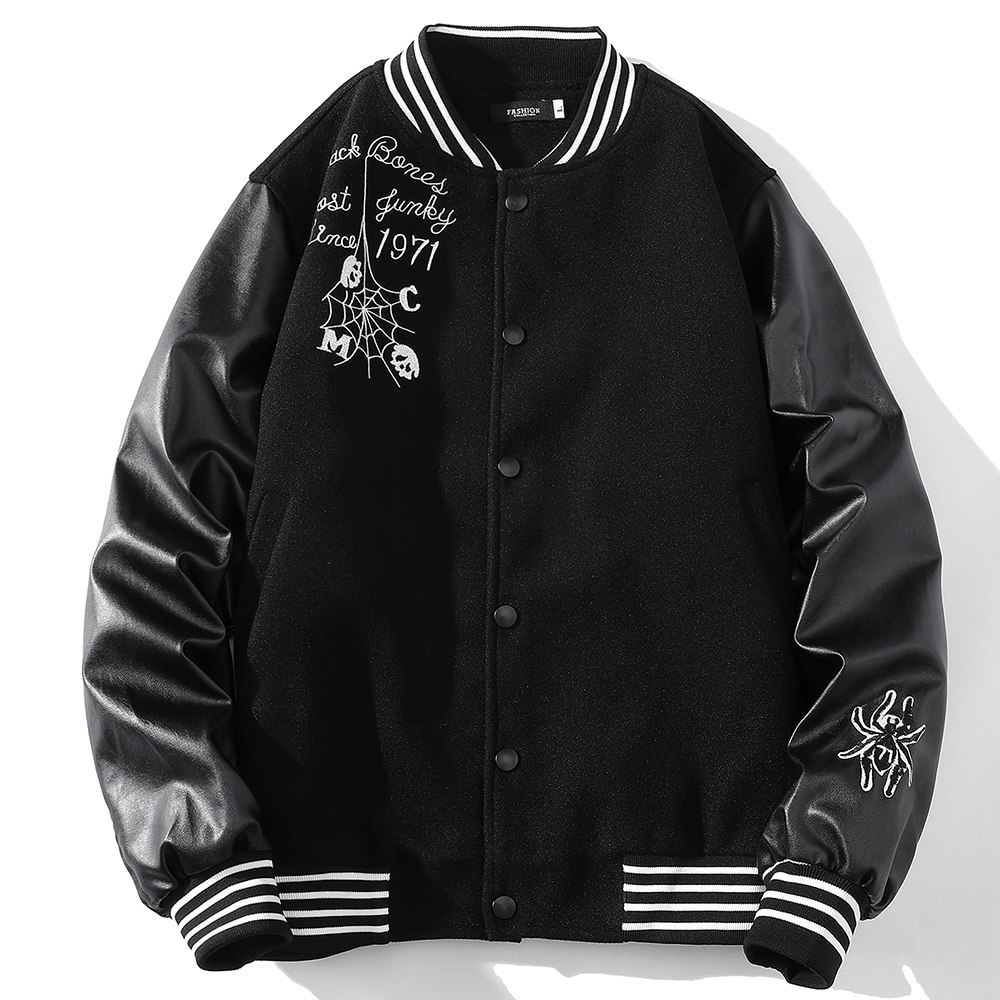 23秋新款毛呢PU拼接棒球服男字母刺绣夹克外套XZ311A-JK112-P85图片