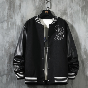 23秋新款毛呢PU拼接棒球服男字母刺绣夹克外套XZ311A-JK112-P85图片