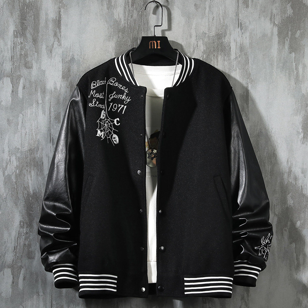 23秋新款毛呢PU拼接棒球服男字母刺绣夹克外套XZ311A-JK112-P85图片