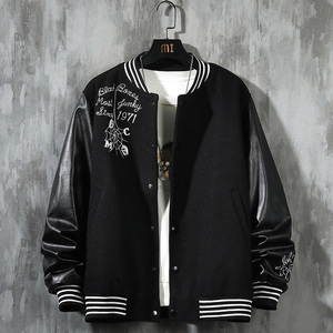 23秋新款毛呢PU拼接棒球服男字母刺绣夹克外套XZ311A-JK112-P85图片
