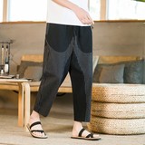 爆25咖啡厅夏条纹撞色棉麻九分男灯笼裤萝卜裤锥形哈伦裤K161-p50，男装休闲裤，星座311A