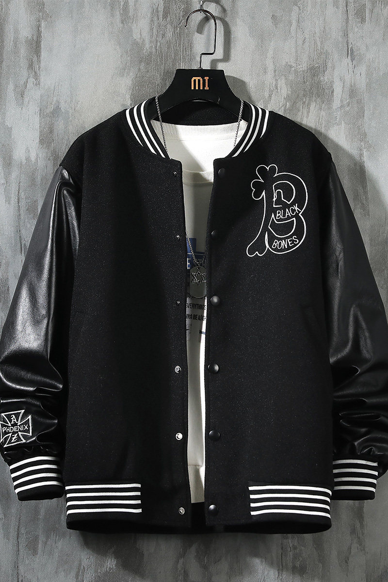 23秋新款毛呢PU拼接棒球服男字母刺绣夹克外套XZ311A-JK112-P85,男装夹克,星座311A