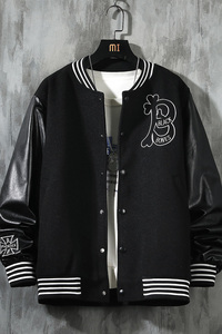 23秋新款毛呢PU拼接棒球服男字母刺绣夹克外套XZ311A-JK112-P85图片