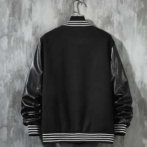 23秋新款毛呢PU拼接棒球服男字母刺绣夹克外套XZ311A-JK112-P85图片