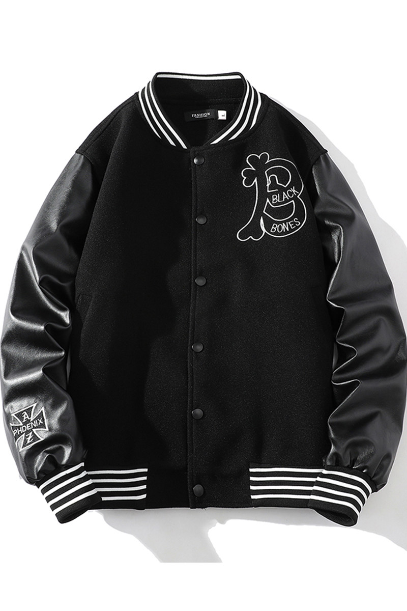 白底25秋毛呢PU拼接棒球服男字母刺绣夹克外套XZ311A-JK112-p75,男装夹克,星座311A
