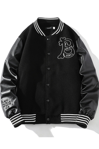 23秋新款毛呢PU拼接棒球服男字母刺绣夹克外套XZ311A-JK112-P85图片