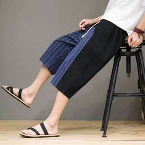 灰墙风爆25条纹撞色棉麻七分灯笼裤萝卜锥形哈伦裤K309-p45,男装休闲裤,星座311A