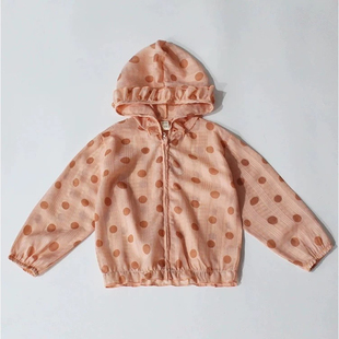 亏清no退换夏季 女童防晒衣波点好搭甜美连帽童依领上衣