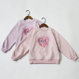 清货大童170码180码冬季女童加绒卫衣爱心甜美宽松奥利绒小学初中