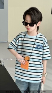 NGT宽松大版夏季男童短袖t恤条纹好搭柔软透气120-160码中大童