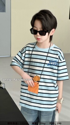 NGT宽松大版夏季男童短袖t恤条纹好搭柔软透气120-160码中大童