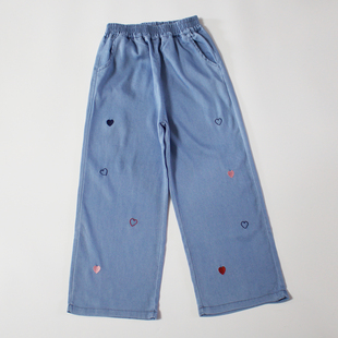 莱赛尔天丝长裤 130 女童直筒裤 大童夏季 宽松柔软好搭爱心 170码