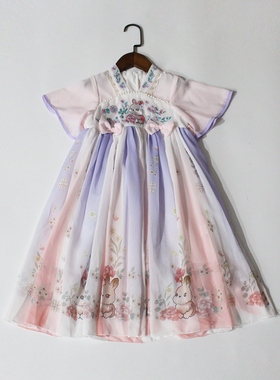 反季清货~粉丝福利~夏季女童汉服连衣裙紫色兔甜美国风儿童节演出