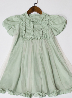 vita绿色小清新~售完无补~夏季女童连衣裙纯棉布拼接网纱木耳边