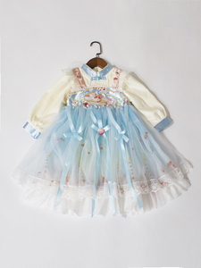 新中式~节日礼物~春秋冬女童加绒连衣裙汉服浅蓝色立领演出服礼服