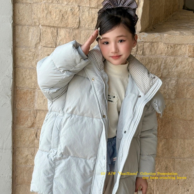 G120-160码棉服冬季女童夹丝绵外套轻盈保暖女宝宝上衣连帽可拆