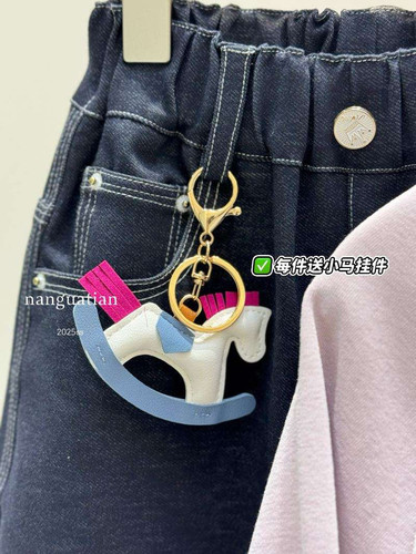 亏清NGT120码春秋女童牛仔裤长裤直筒弹力大柔软翻边简洁大童