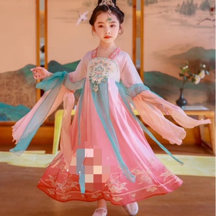 花间词110cm大唐敦煌风～夏秋女童汉服连衣裙仙气飘飘柔软国风