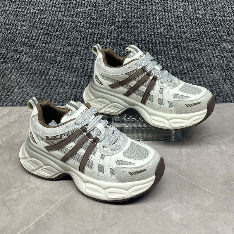 厚底老爹鞋女透气拼色系带运动休闲鞋增高百搭炸街款韩版舒适女鞋