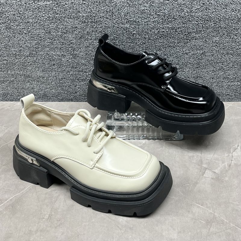 品牌大特卖英伦风真皮牛津鞋女系带方头厚底小皮鞋百搭粗跟德比鞋