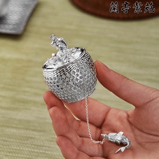 纯银泡茶球年年有余办公室泡茶叶过滤器茶漏银999泡茶神器煮茶器