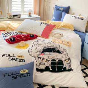 男孩儿童赛车纯棉水洗棉四件套卡通全棉被套床上用品三件套青少年