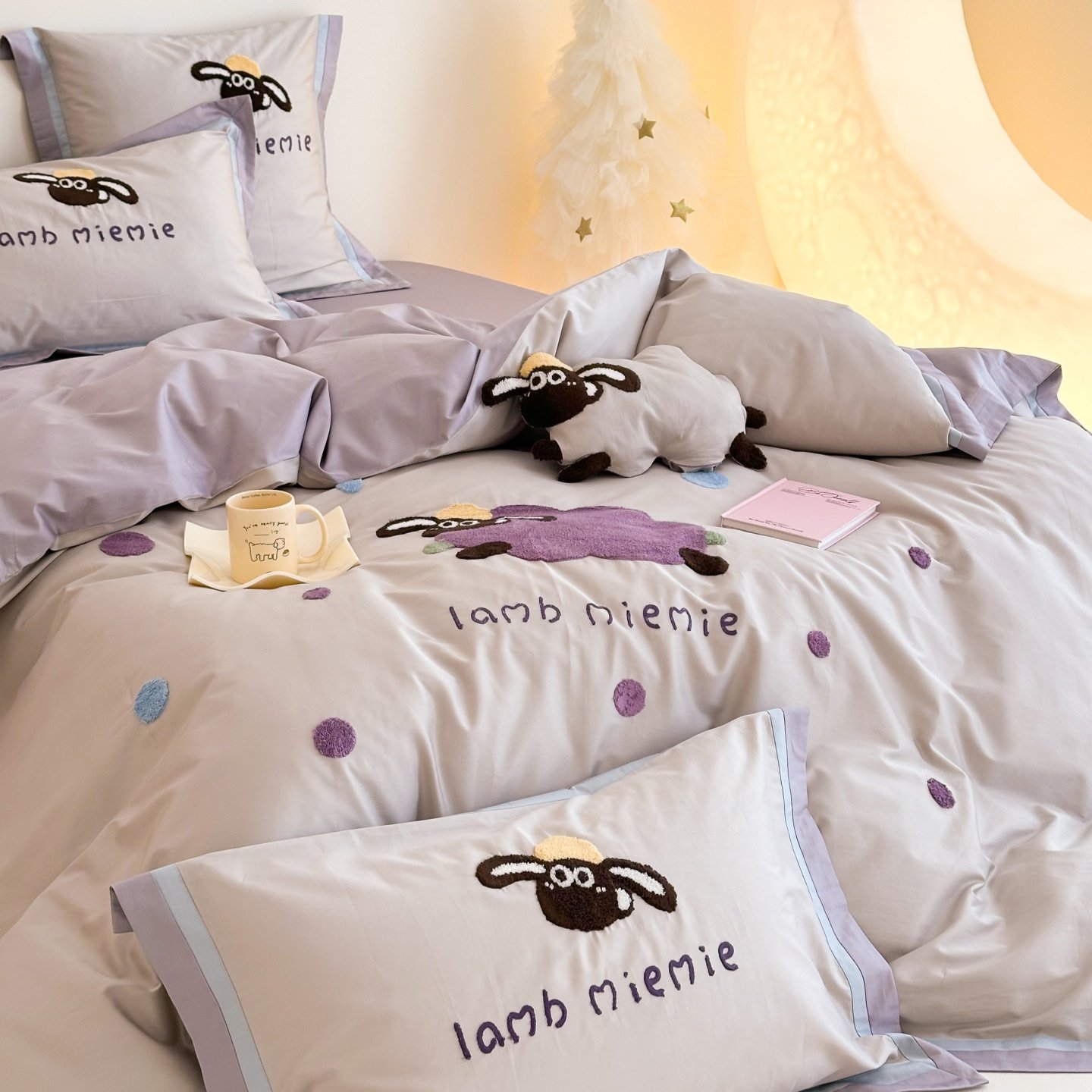 少女心儿童小羊100S纯棉长绒棉四件套全棉卡通被套公主风床上用品,床上用品,床品套件/四件套/多件套,淘宝优惠券,粉丝福利购,淘宝优惠卷