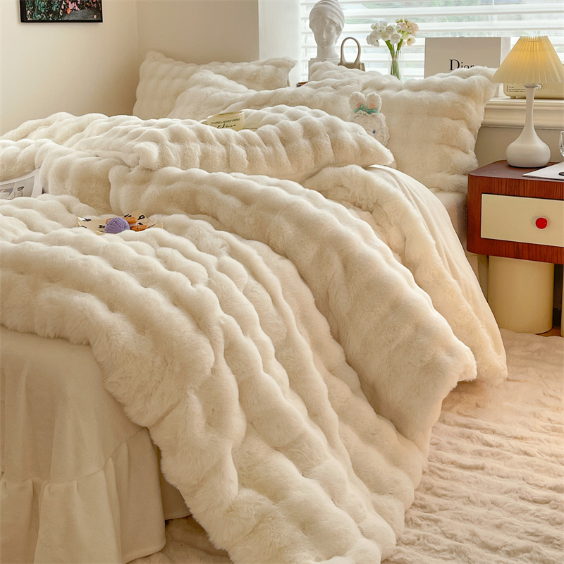 冬天A类獭兔毛加厚牛奶绒四件套